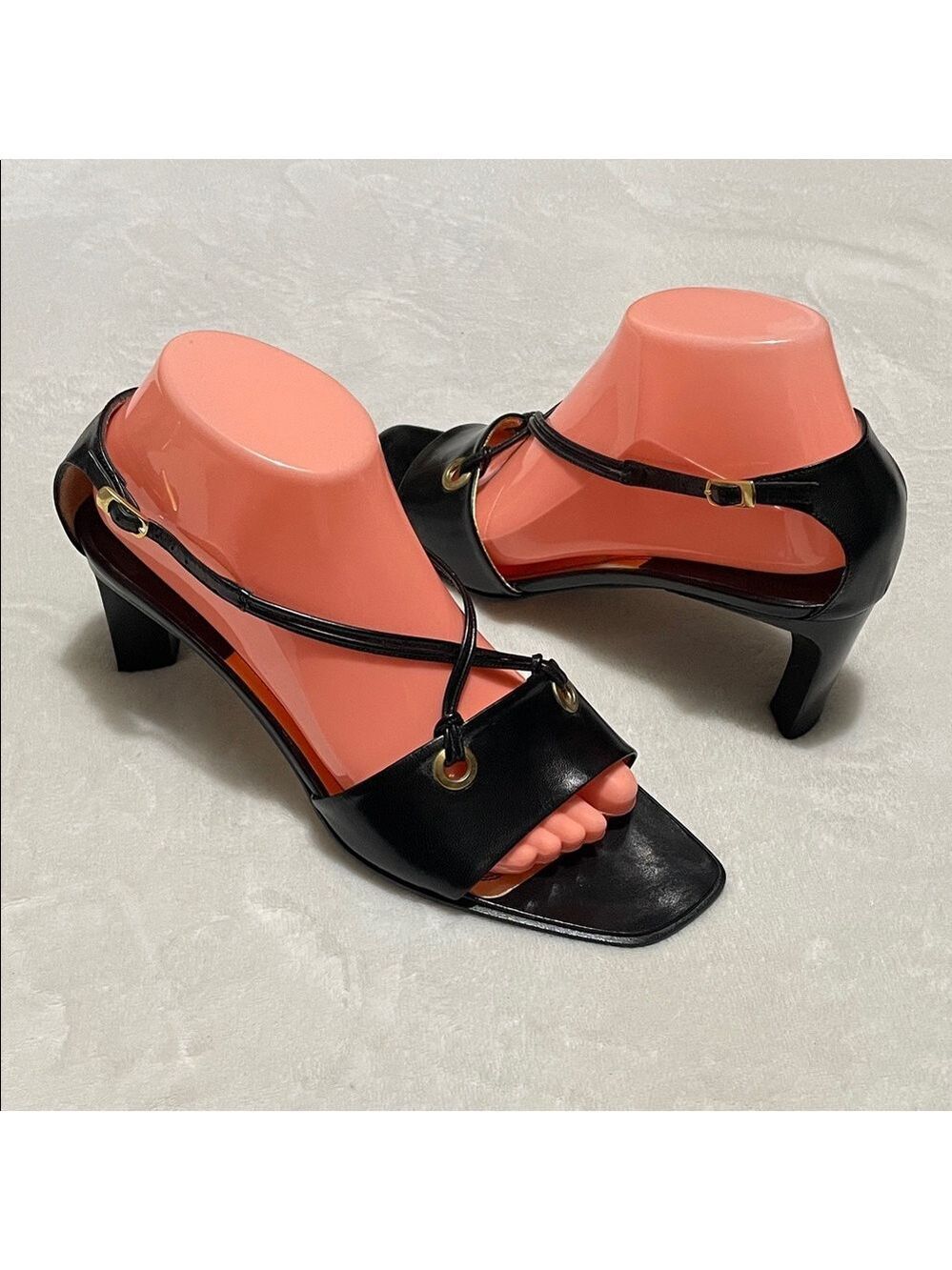 Vintage Heyraud Black Strappy Mid-Heel Sandals Sz EUR39/US9M